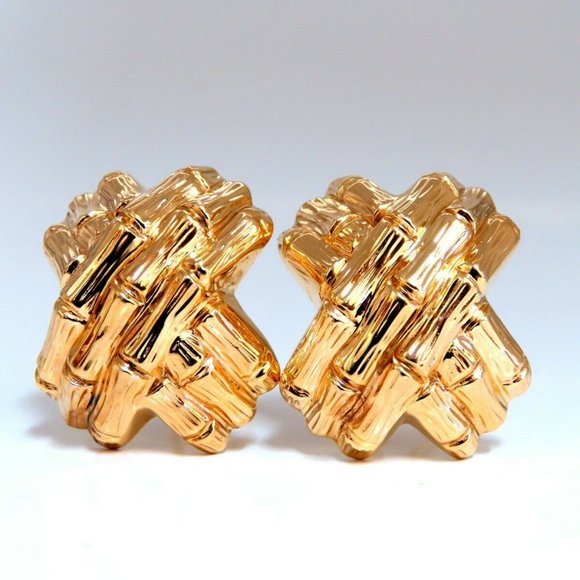 14kt Gold Love knot X Clip Earrings Bamboo Motif